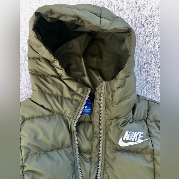 euc Nike womens olive green hooded quilted puffer down zip parka coat XS S - Picture 7 of 7